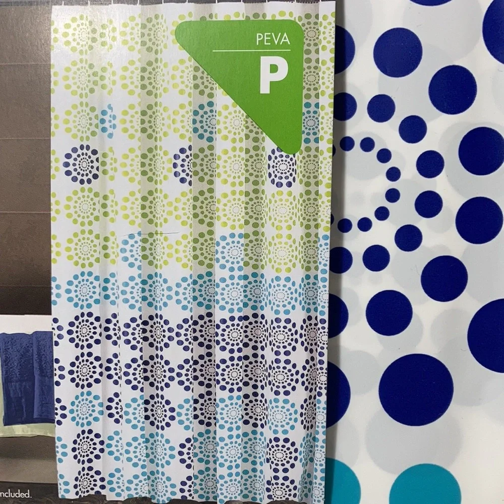 Shower Curtain or Liner Green Blue White NWT Peva Polka Dot Bursts 70